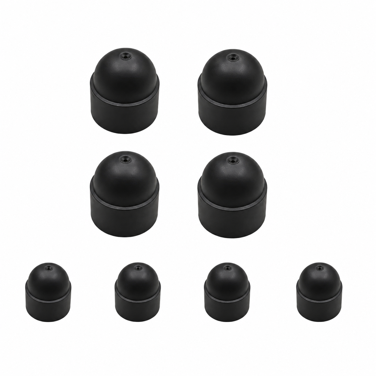 NANROBOT scooter wheel nut cover set showing four black plastic covers on a silver wheel hub.